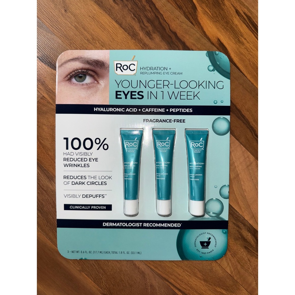RoC Hydration + Replumping Eye Cream 3-Pack 1.8oz New Hyaluronic Acid Peptides